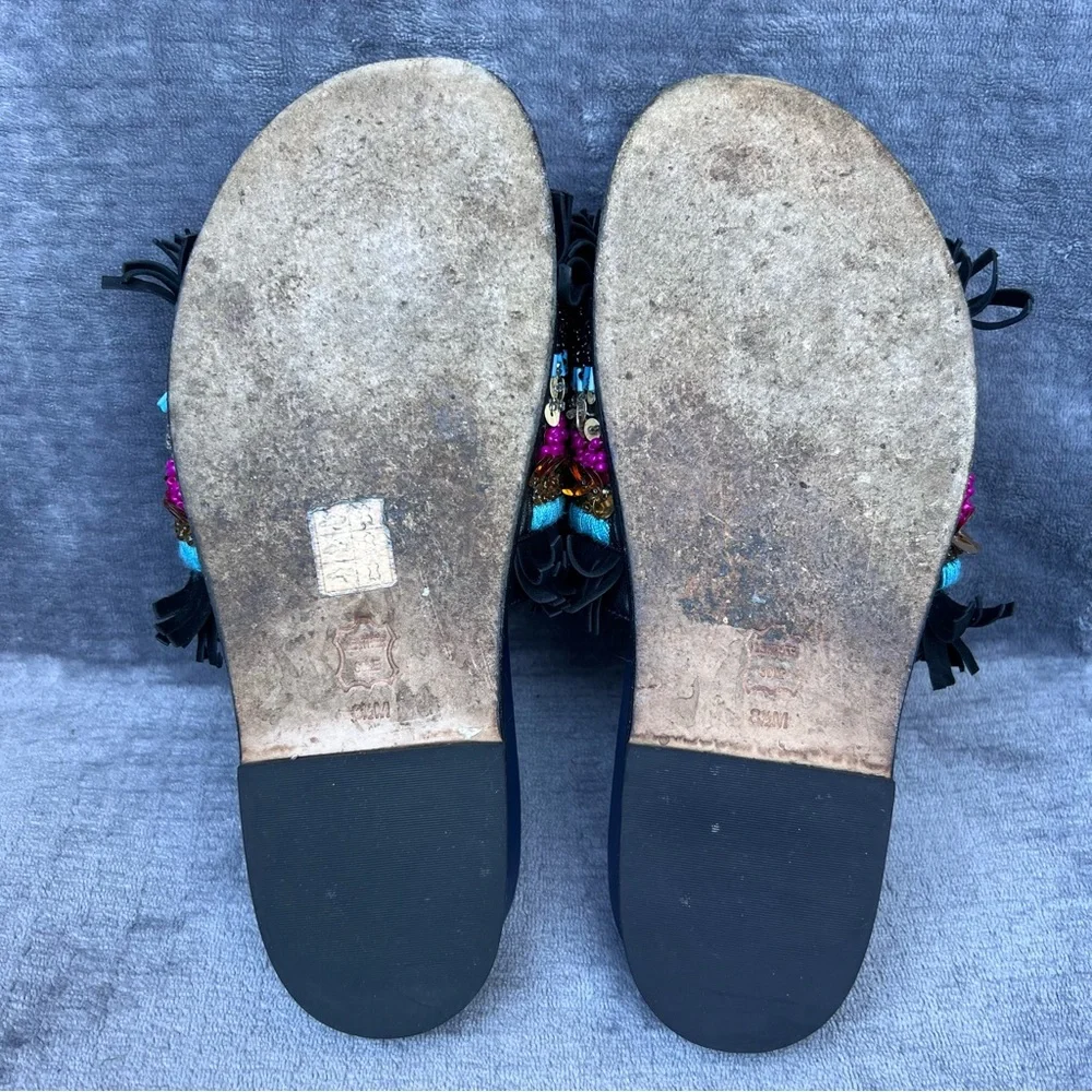 Tory Burch Isle Slides Women 8.5 Slip On Shoes Beaded Fringe Sequin Sandals